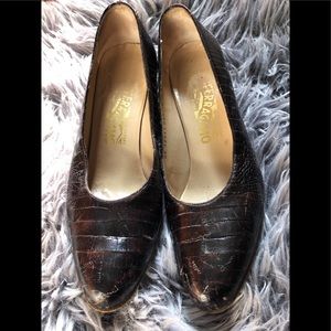 Salvatore Ferragamo brown embossed crocodile shoes